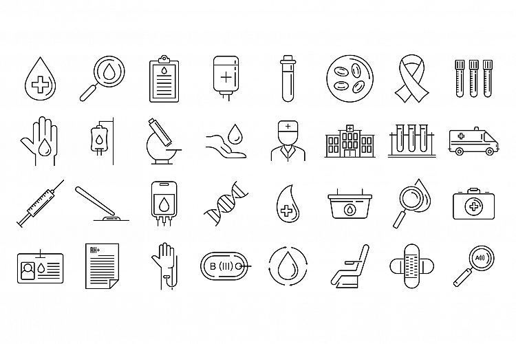Blood donation icons set, outline style