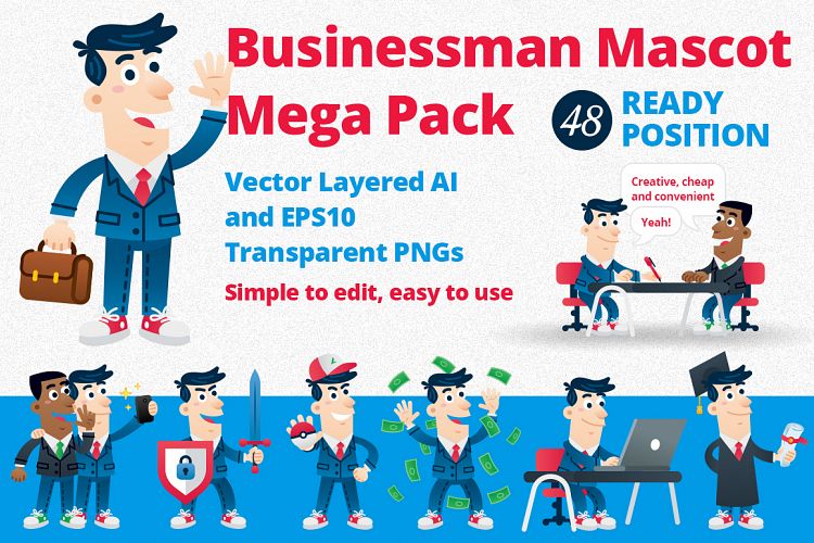 Business Man Mascot Mega Pack Bundles - 48 ready position