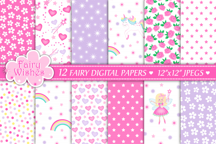 Fairy digital papers, Unicorn digital papers, Fairy patterns