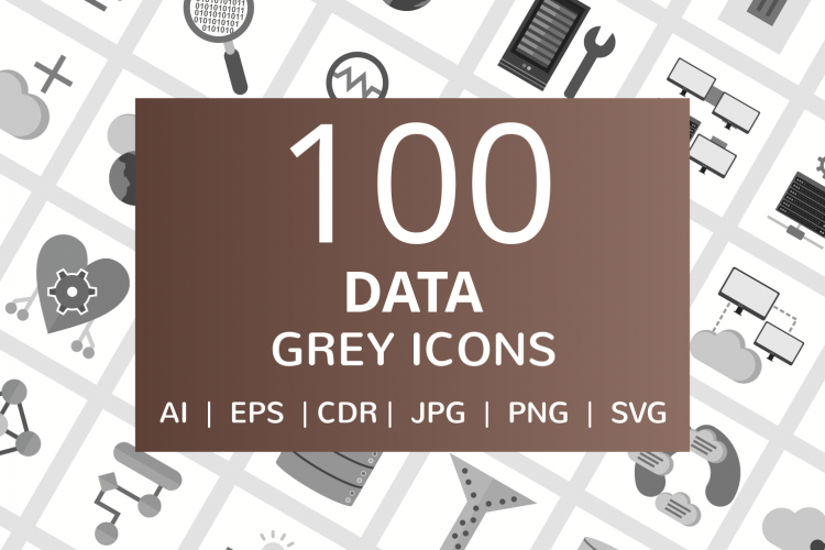 100 Data Flat Greyscale Icons