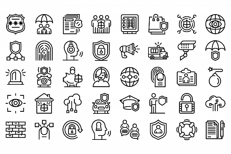 Security service icons set, outline style