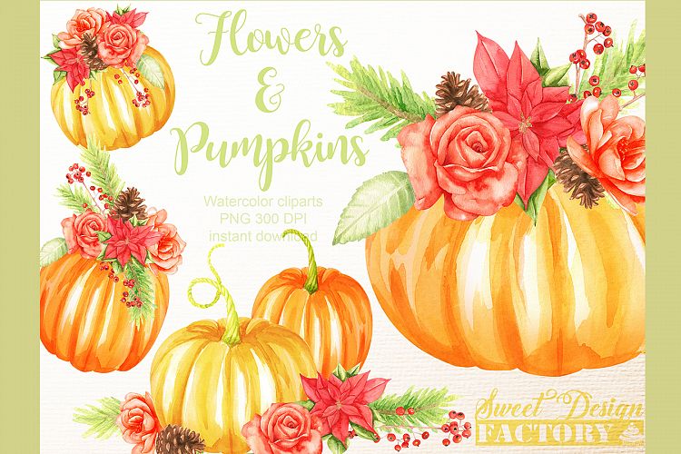 Flowers and pumkins clipart