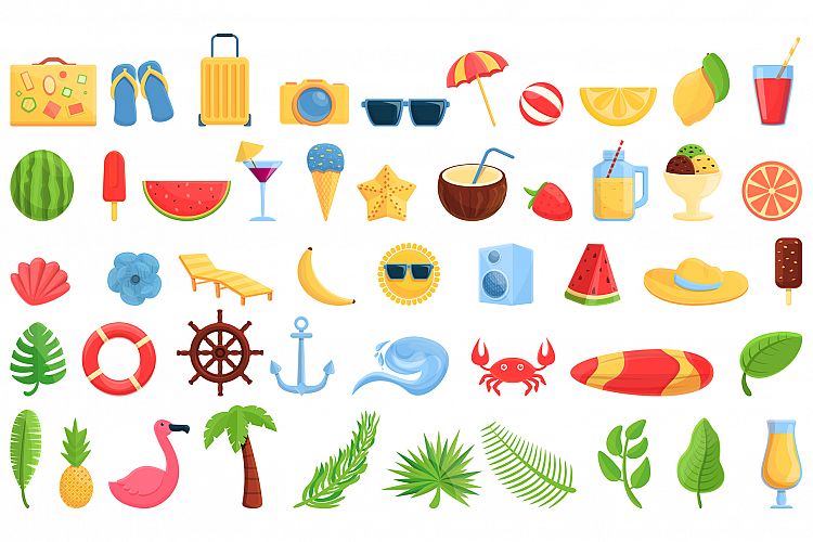 Summer party icons set, cartoon style example image 1