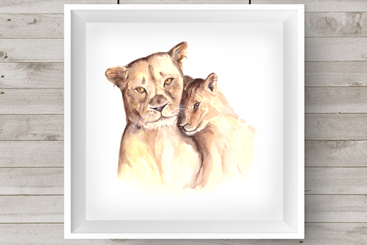 Watercolor Mother & Baby - Lions - Clip Art & Print