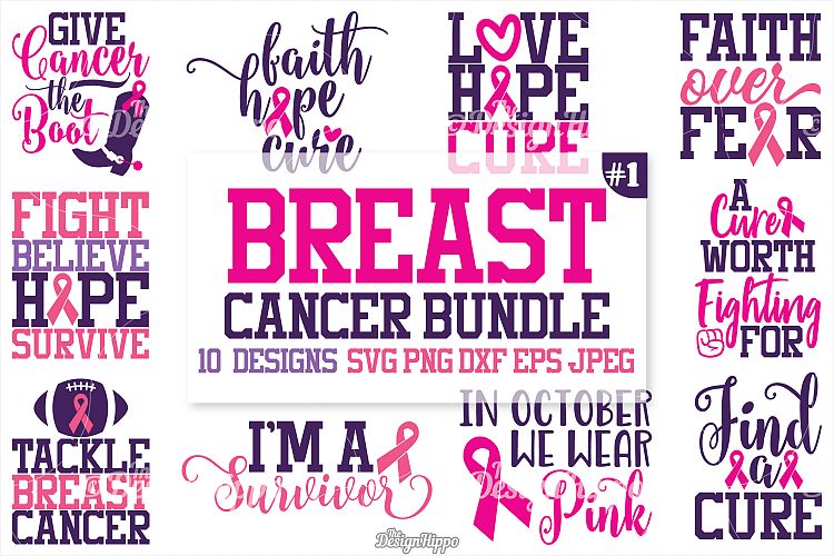 Breast Cancer SVG Bundle, Cancer Awareness, Ribbon, Designs