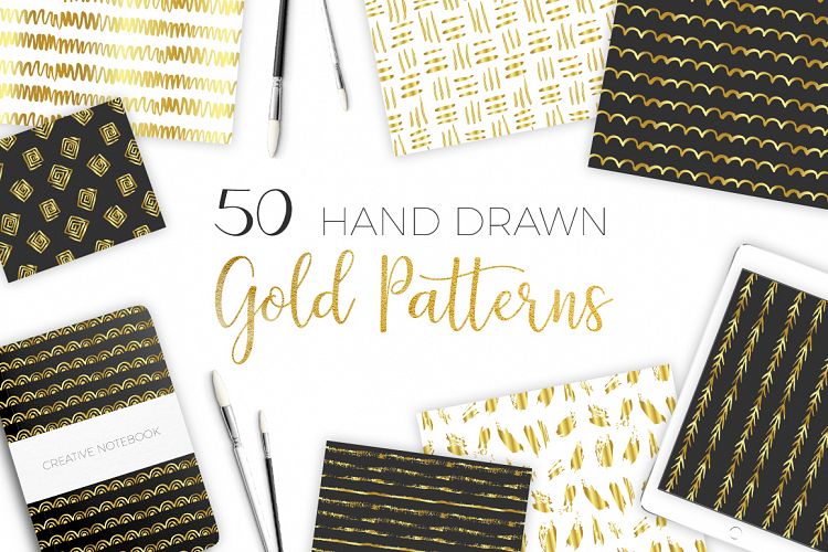 50 Hand Drawn Gold Patterns