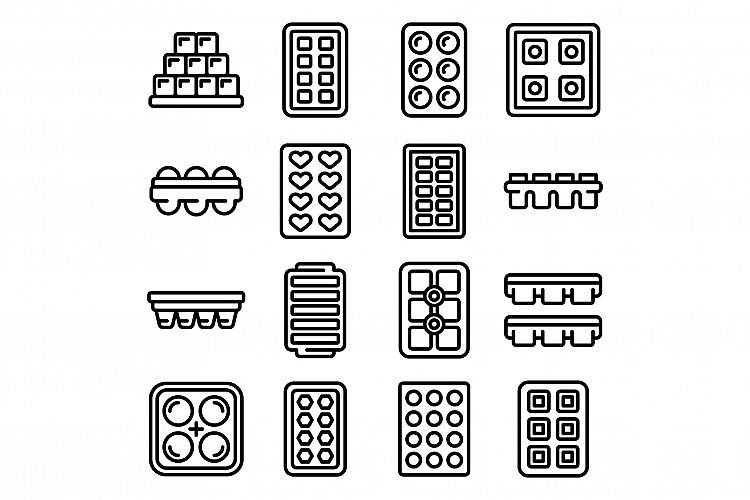 Ice cube trays icons set, outline style example image 1