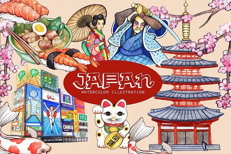 Japan Travel Watercolor cliparts