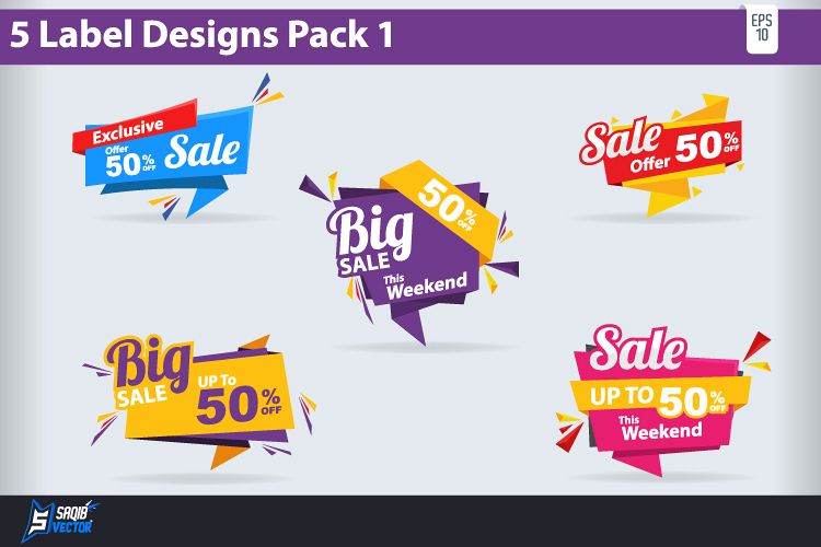 5 Big Sale Label Design Pack Vector