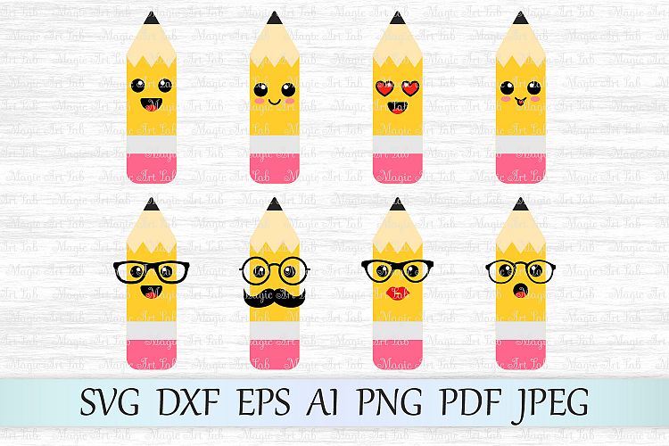 Cute pencil svg, Back to school svg, Pencil cut file, Emoji