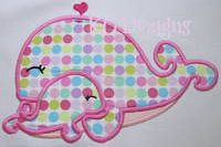 Mommy and Baby Whale Machine Applique Embroidery Design example image 1