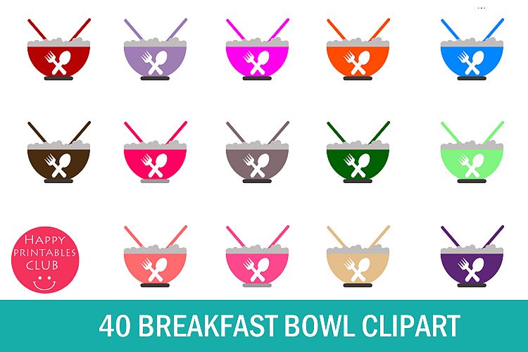 40 Breakfast Bowl Clipart- Cereals Bowl Clipart- Colorful