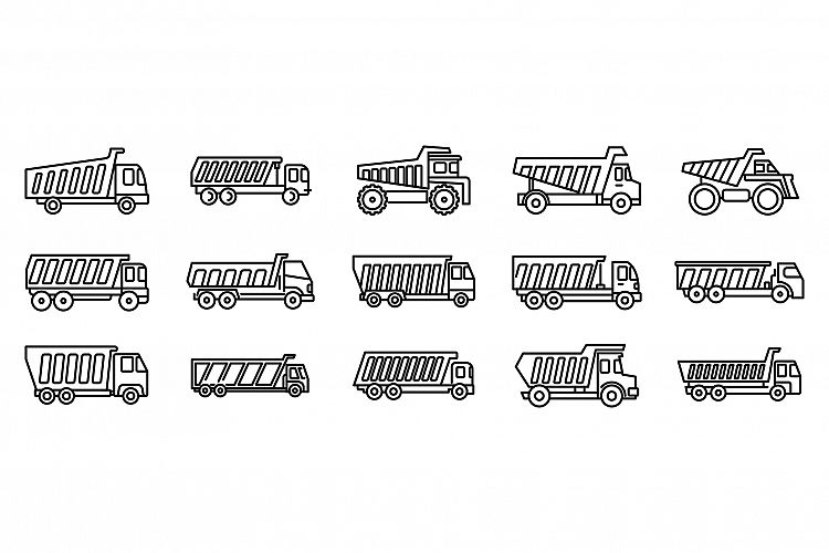 Tipper hopper icons set, outline style