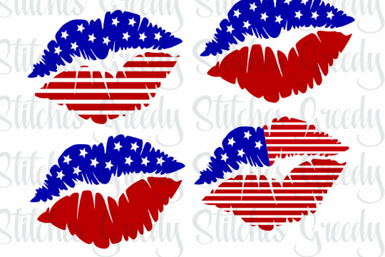 Download American Flag Lips Set of 4 svg, dxf, eps, png
