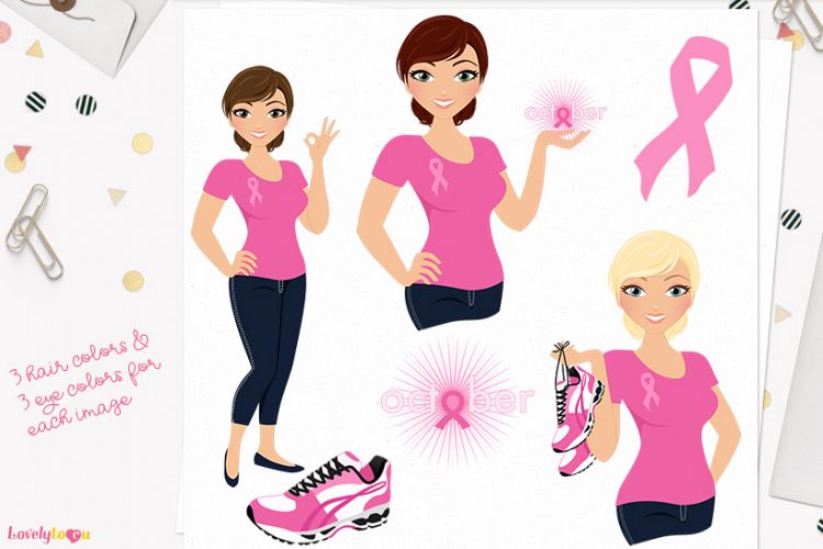 Woman breast cancer character clip art (L281 Vivian)