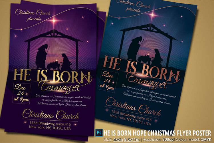 He Is Born Hope Christmas Flyer Poster