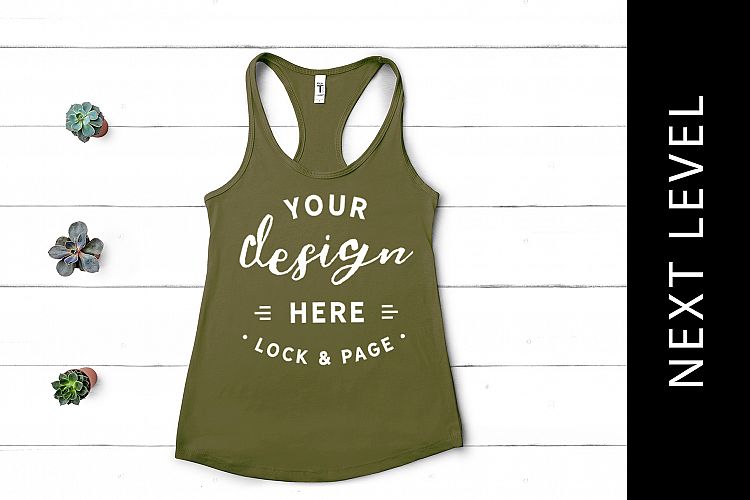 Military Green Next Level 1533 Tank Top Mockup Vest Flat Lay
