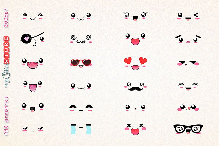Kawaii expressions clipart emoticons funny expressions clip art png graphics set  for planner stickers, scraps or digital planning.