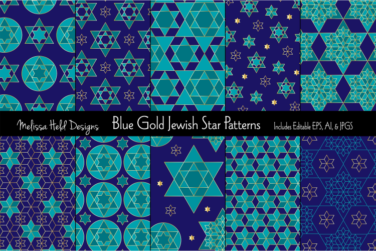 Blue and Gold Jewish Star Patterns