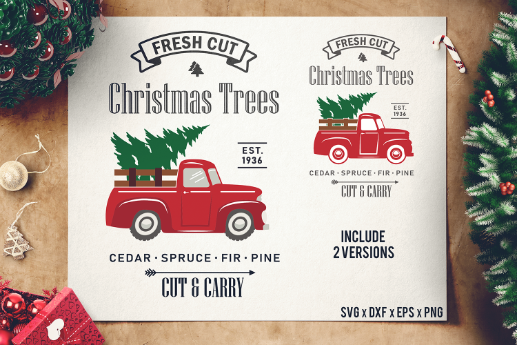 Christmas Tree Truck SVG - Red Tree Truck Sign SVG cut files