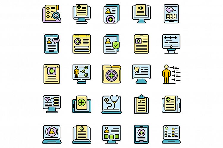 Electronic patient card icons set vector flat example image 1