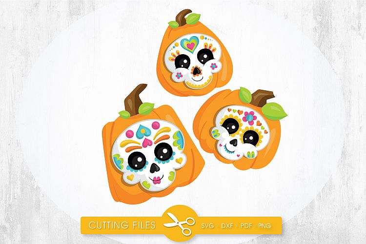 Sugar Skull Pumpkins cutting files svg, dxf, pdf, eps included - cut files for cricut and silhouette - Cutting Files SG