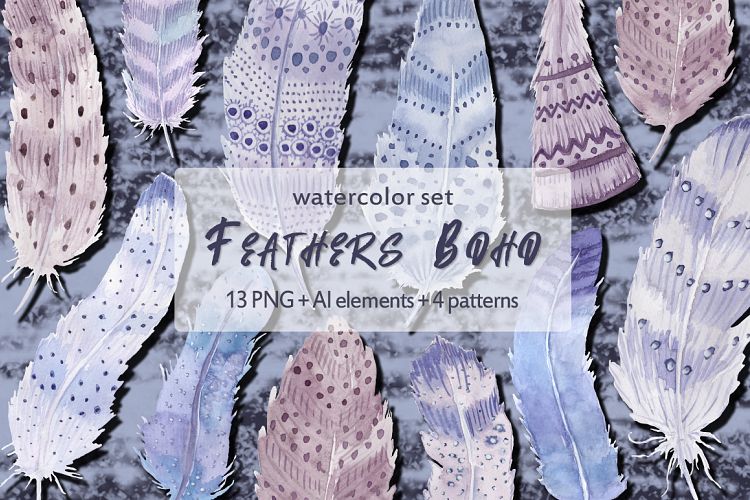 Watercolor feathers Boho