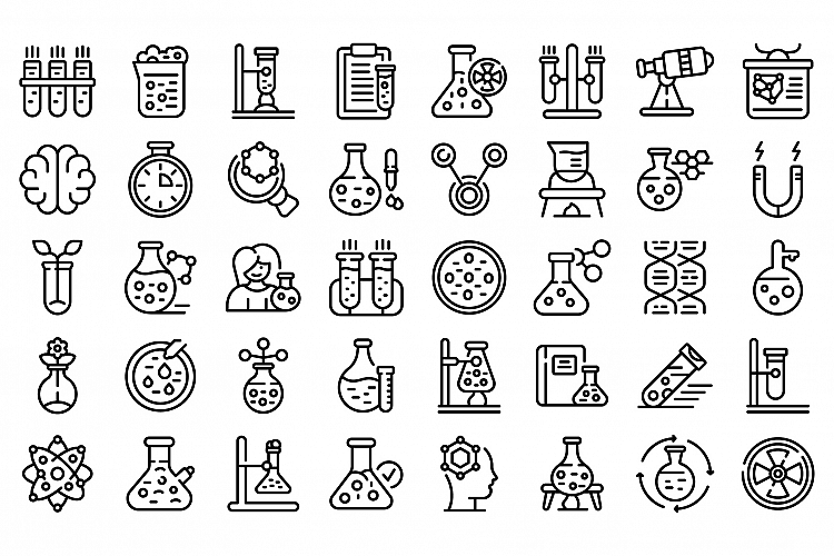 Research scientist icons set, outline style example image 1