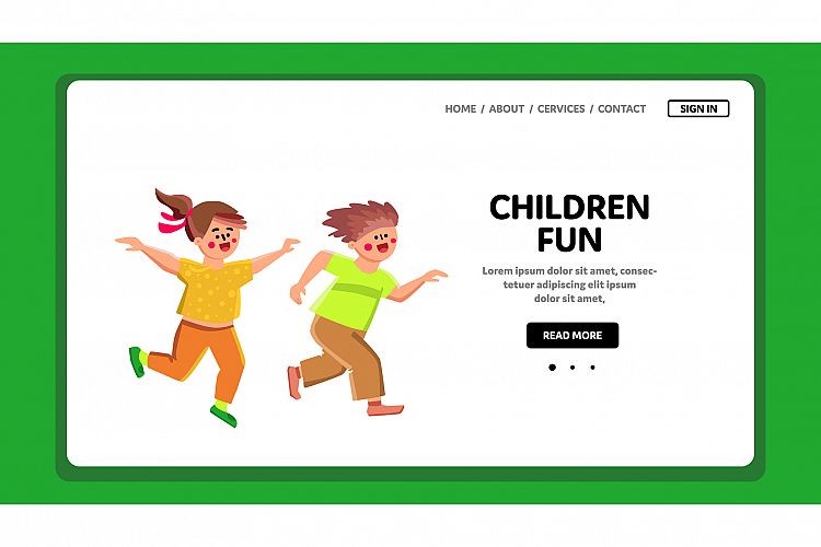 Children Fun Boy And Girl Playing Together Vector example image 1