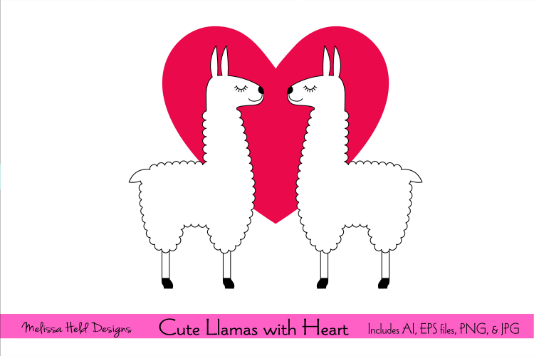 Cute Llamas with Red Heart