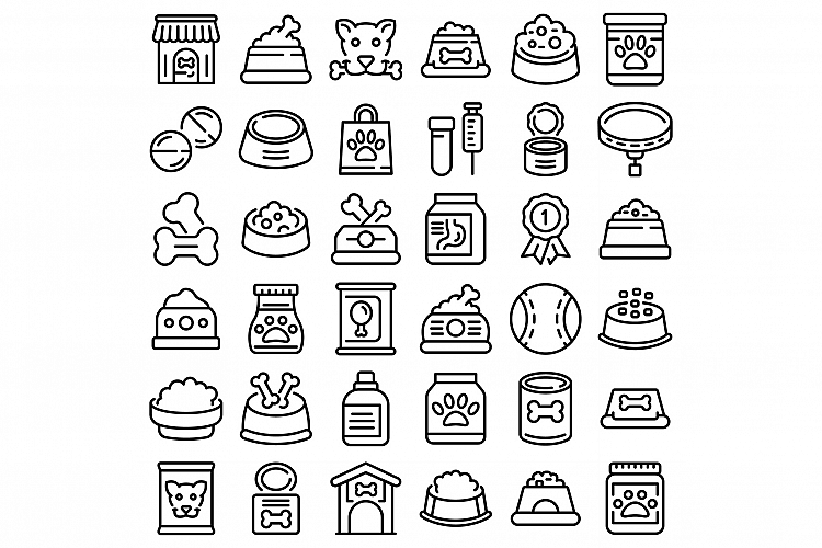 Dog food icons set, outline style example image 1