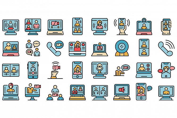 Video call icons set vector flat