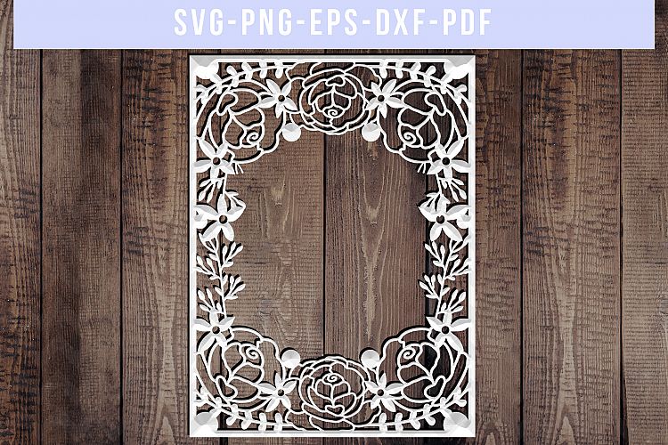 Floral Frame SVG Cut File, Wedding Flower Papercut, DXF, PDF