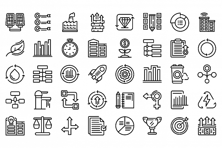 Sustainable development icons set, outline style