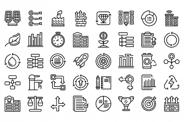 Sustainable development icons set, outline style example image 1