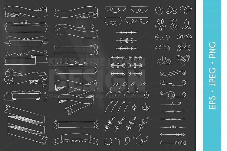 Chalkboard Digital Ribbon Clipart, Design Elements