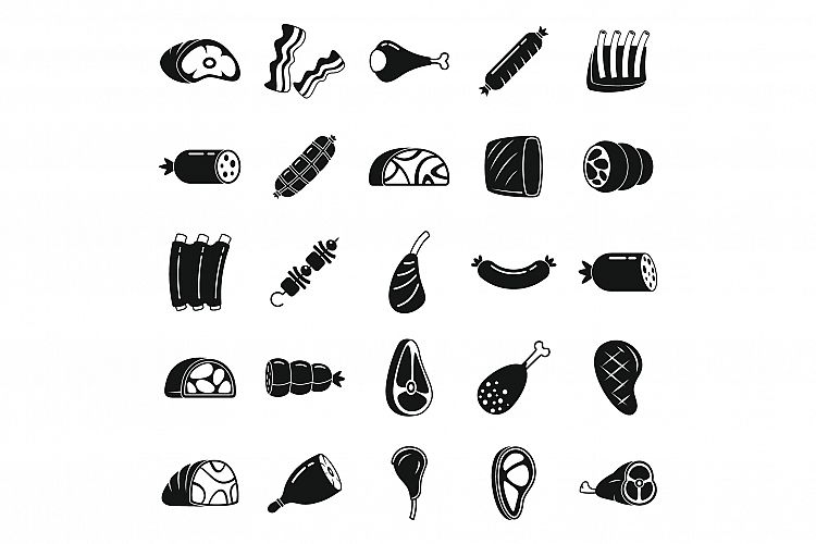 Meat icons set, simple style example image 1