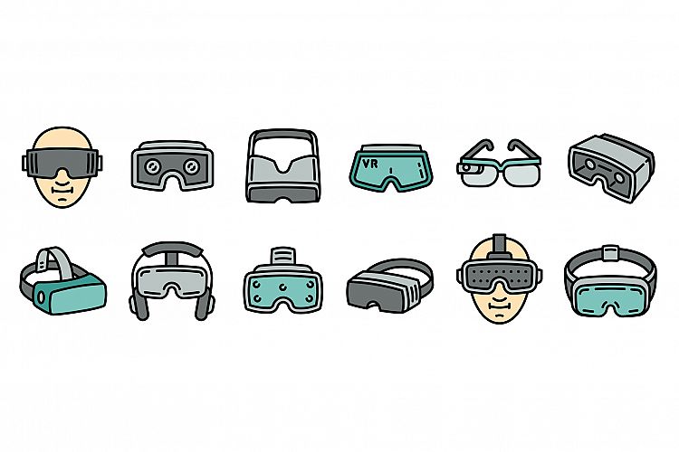 Game goggles icons set, outline style example image 1