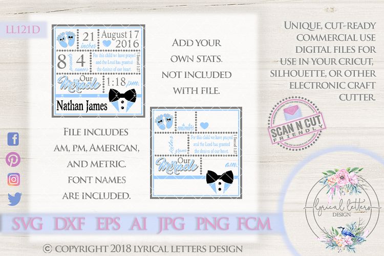Our Miracle Baby Boy 1 Samuel 1:27 Birth Stats SVG Cutting File LL121D  SVG DXF FCM EPS AI JPG PNG