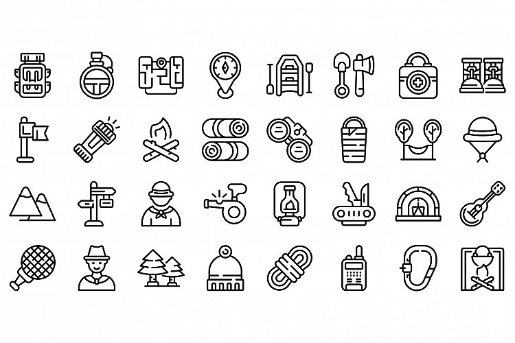 Scouting icons set, outline style example image 1