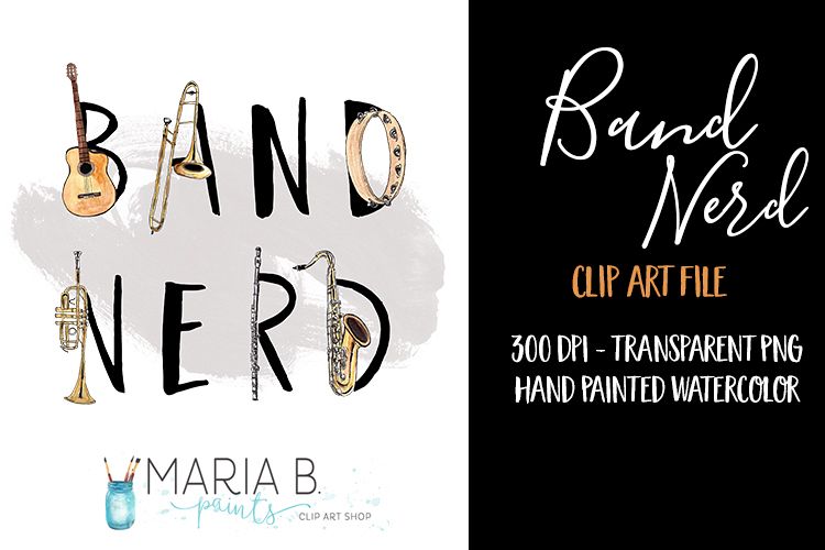 Band Nerd Watercolor Clip Art PNG
