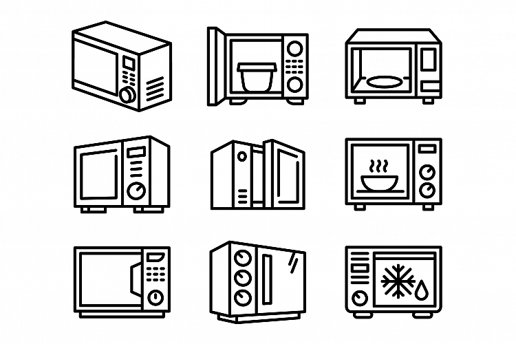 Microwave icons set, outline style example image 1