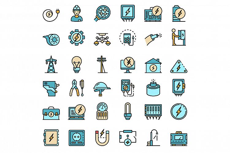Electrician service icons vector flat