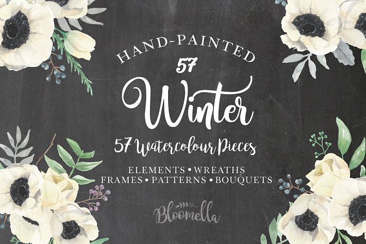 Winter Watercolor Flower Festive Hand Painted Clipart Anemones Package 