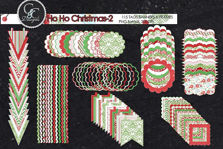 Ho Ho Christmas-2, 115 Tags, Frames and Banner