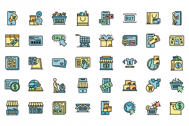 Online shopping icons set vector flat example image 1