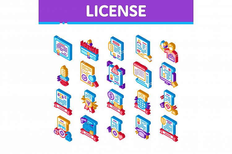 License Certificate Isometric Icons Set Vector example image 1