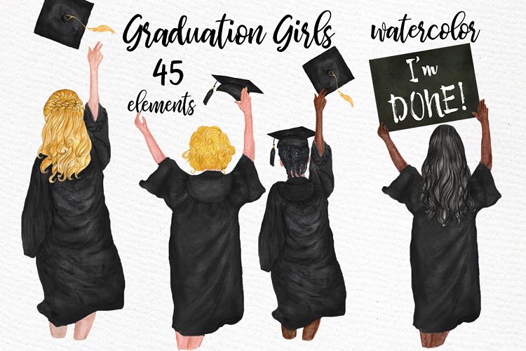 Graduation Clipart Watercolor Girls Graduating clipart (255548 ...