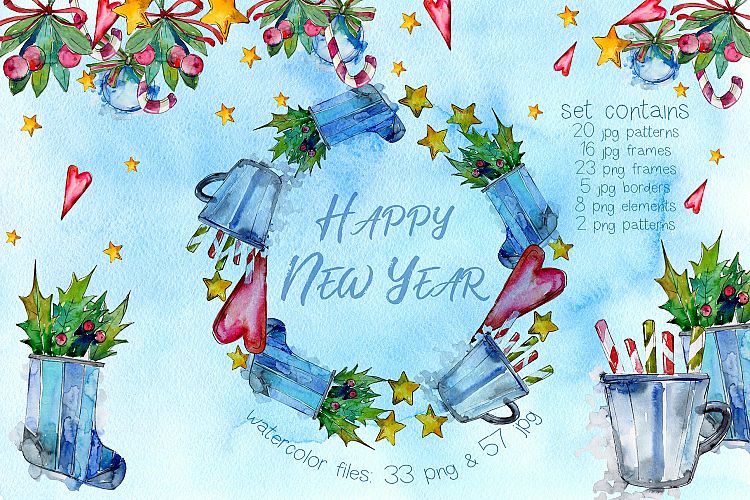 Winter holiday PNG watercolor set