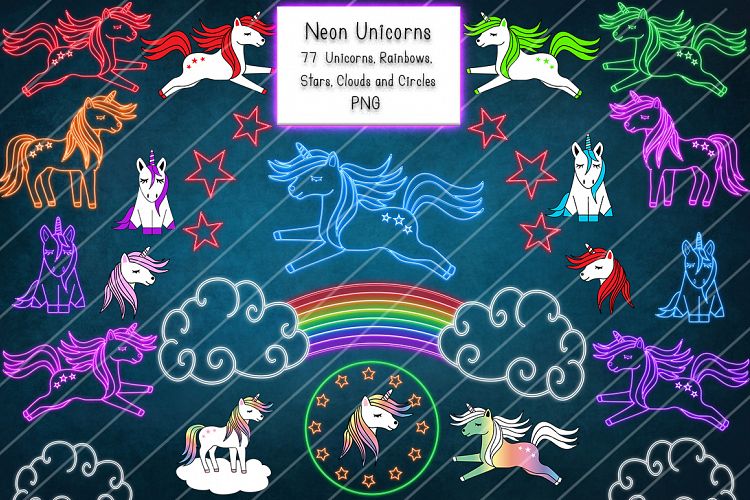 Neon Unicorns, Stars and Rainbows